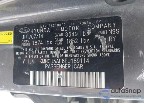 2014 Hyundai Accent Se z USA, uszkodzony, nr VIN KMHCU5AE8EU189114